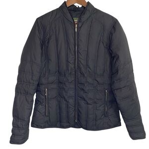 Eddie Bauer puffer jacket women’s large black full zip goose down basic coat‎